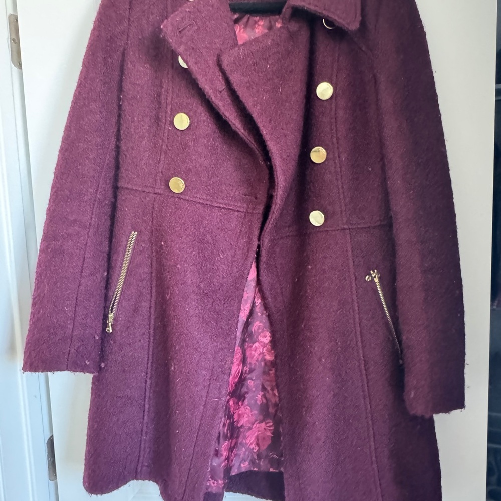 Guess Burgundy Pea Coat with Gold Accents